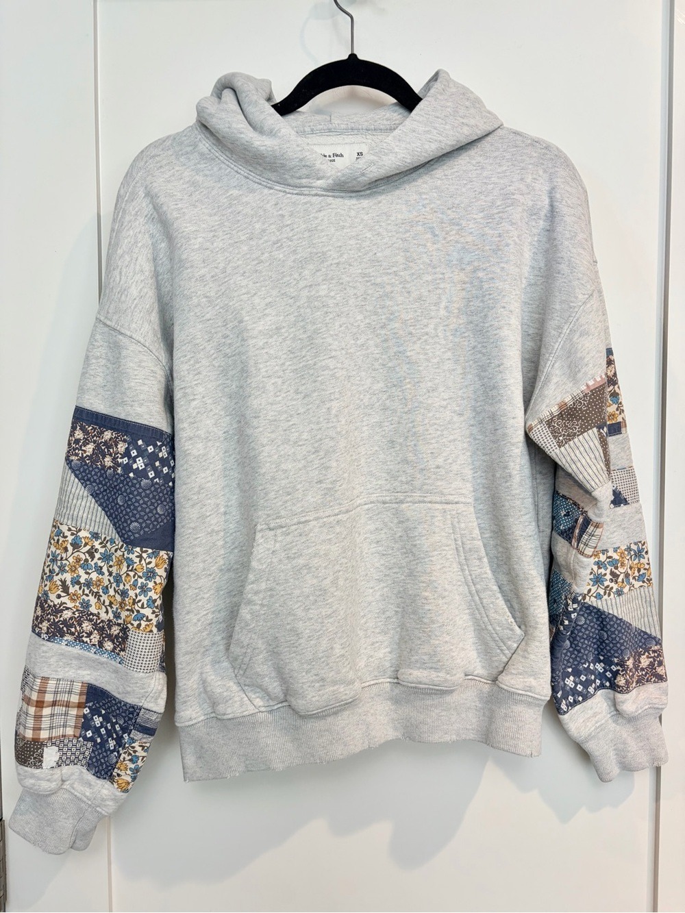 Abercrombie & Fitch Patchwork Sleeve Distressed Oversized Fleece Hoodie XS